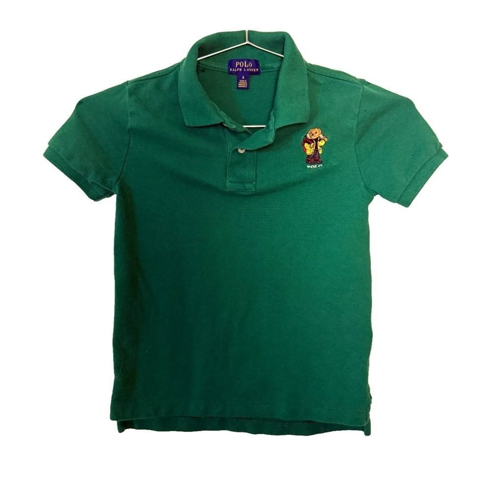 Polo Ralph Lauren Boys Polo Shirt Size 6‎ Green Hiking Bear Backpack Embroidered